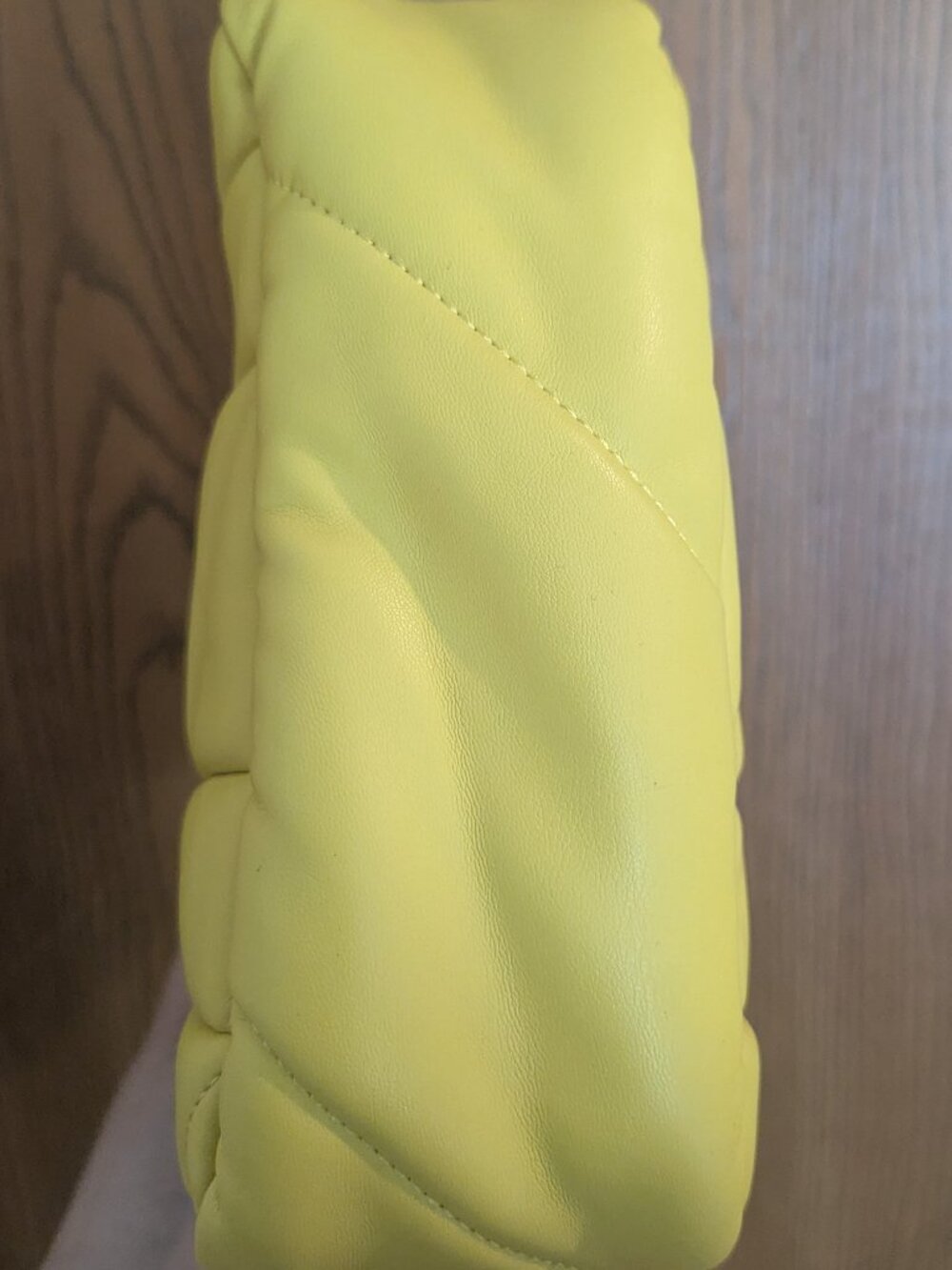 Zara Quilted Midi Tote Hand Bag/Crossbody Zip Faux Leather-Lime Green/Yellow - Picture 5 of 8
